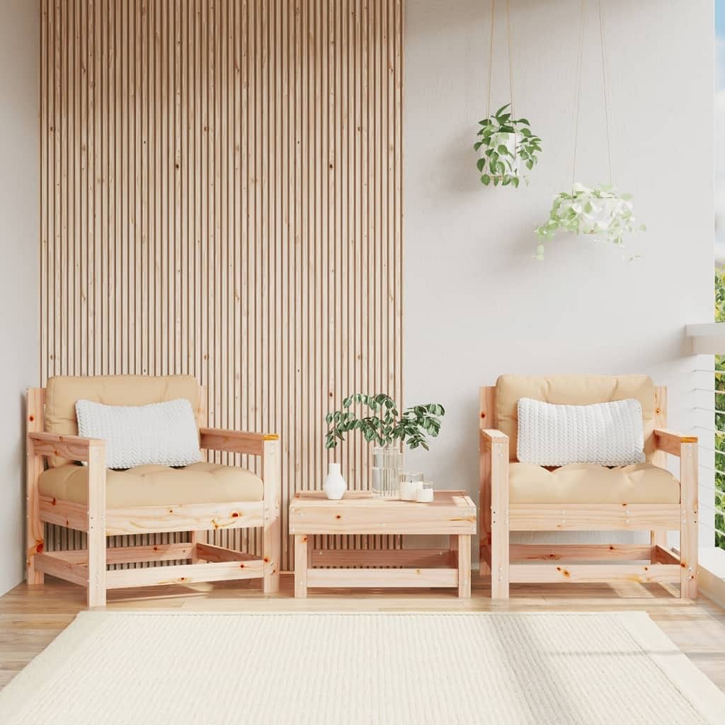 Garden chair beige solid pine wood medium modular armchair