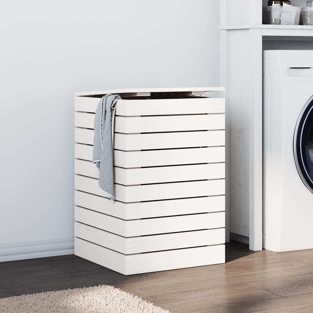 Laundry basket white 17.3"x17.3"x26" solid wood pine
