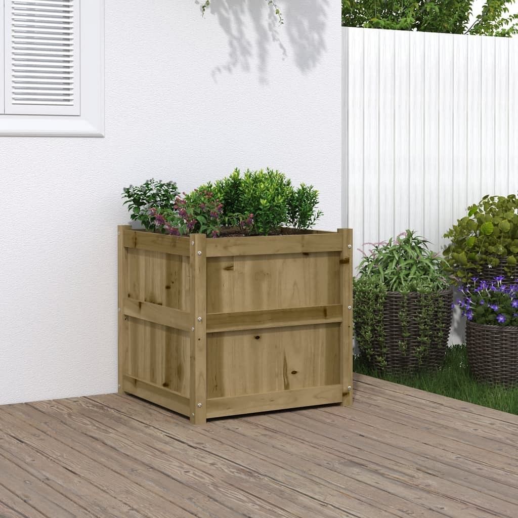 Garden planter brown treated pine wood 23.6x23.6x23.6 in planters