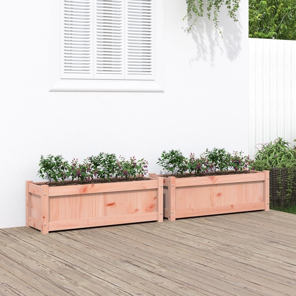 Garden planter set of 2 brown solid douglas wood medium durable