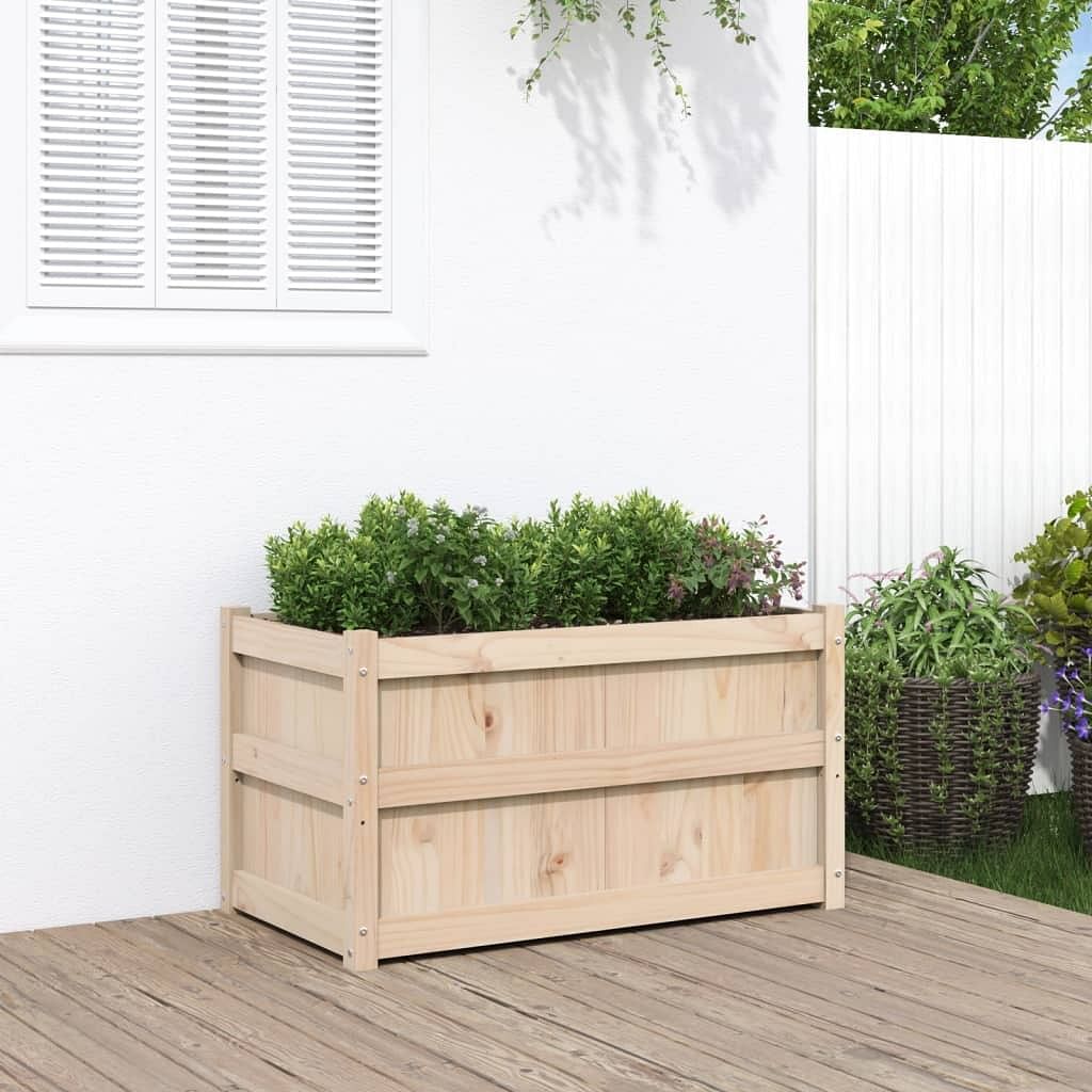 Garden planter brown solid pine wood medium decorative inlays