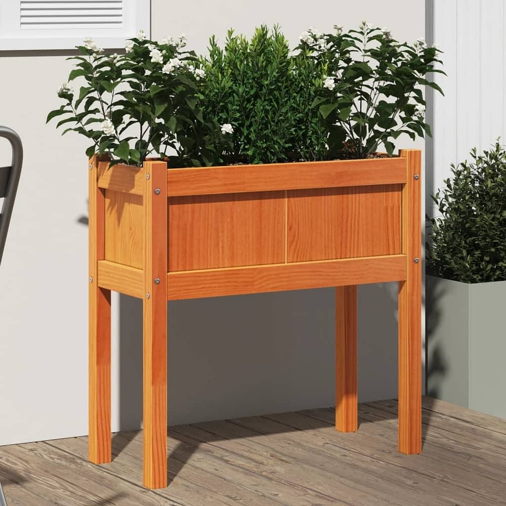 Garden planter wax brown solid pine wood 27.6 x 12.2 x 27.6 in