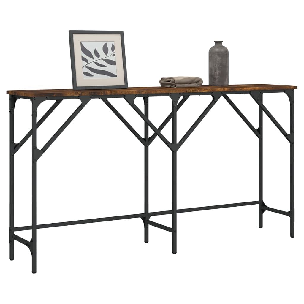 Console table smoked oak engineered wood narrow console