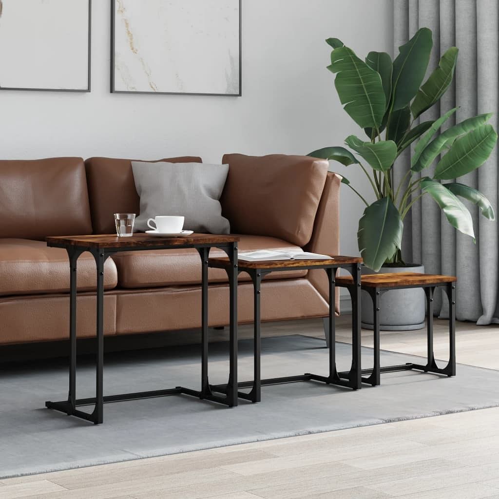 Nesting coffee table smoked oak engineered wood, metal small
