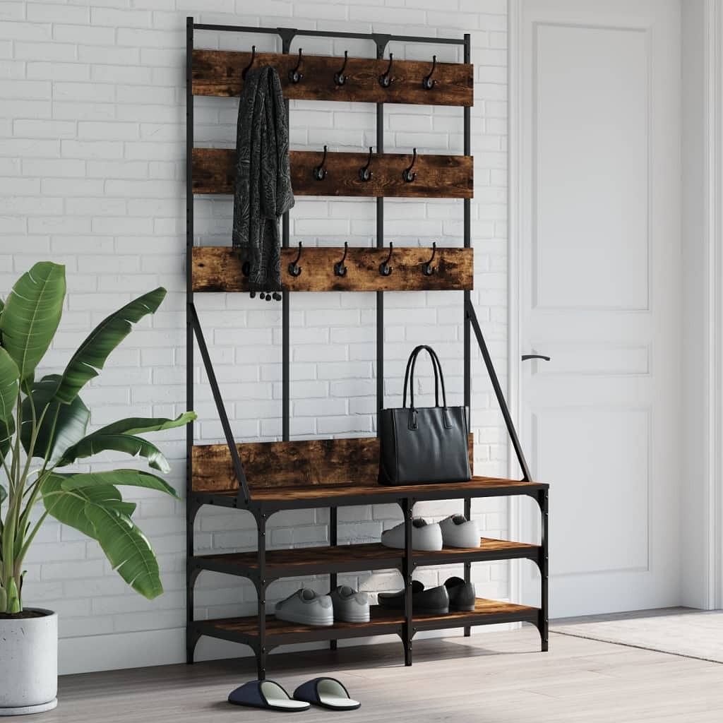 Clothes rack smoked oak engineered wood, metal compact