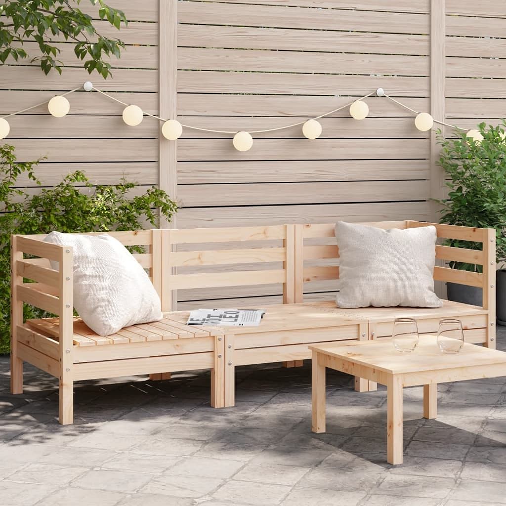 Garden sofa natural wood solid pine wood 3-seater modular