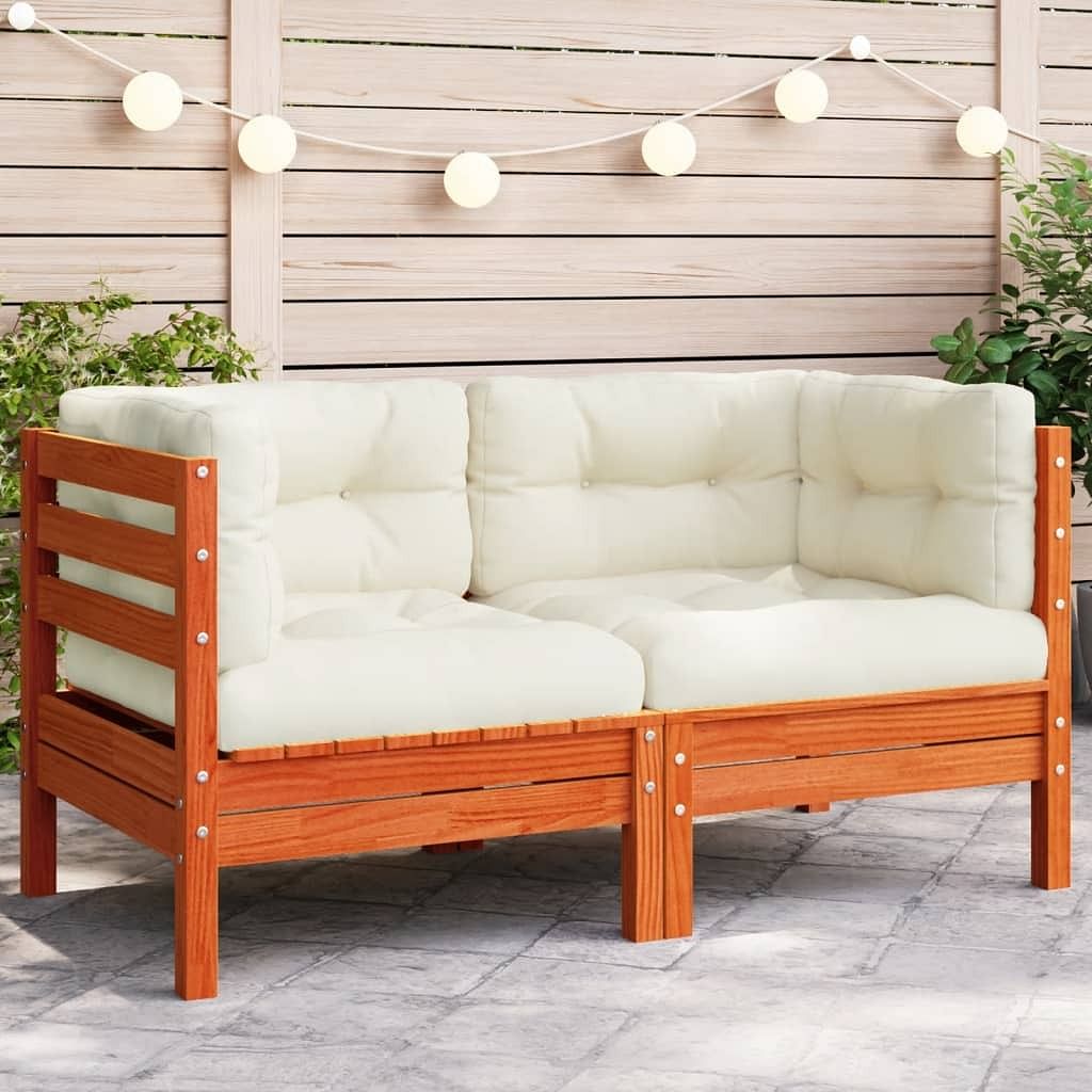 Patio sofa corner with cushions wax brown solid wood pine