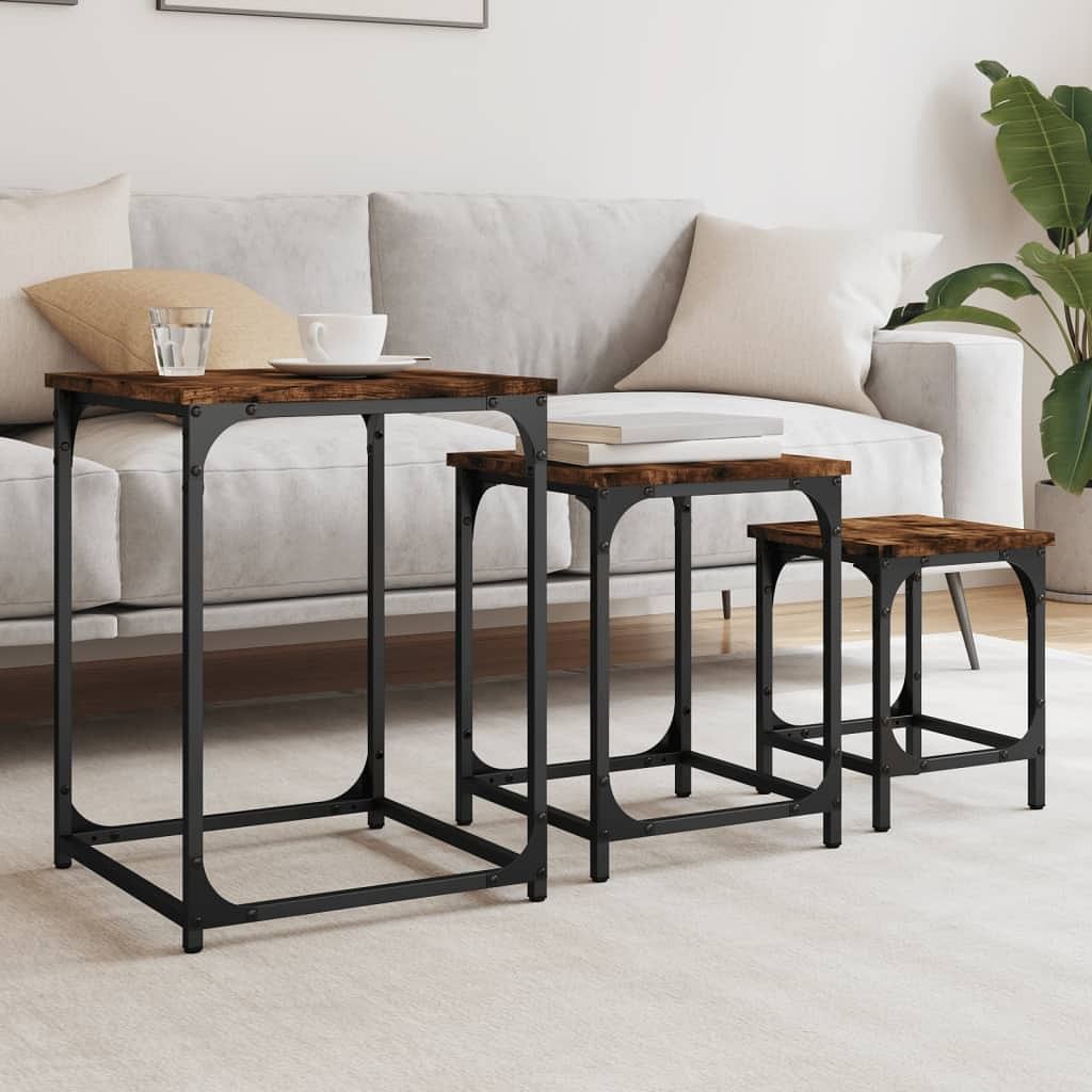 Nesting coffee table set of 3 smoked oak engineered wood small