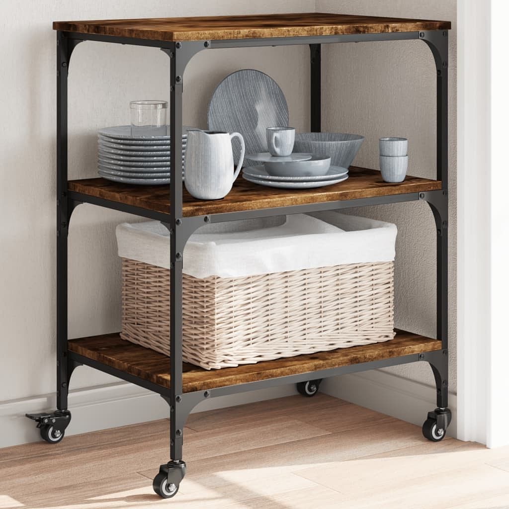 Kitchen trolley smoked oak 23.6"x16.1"x29.9" engineered wood