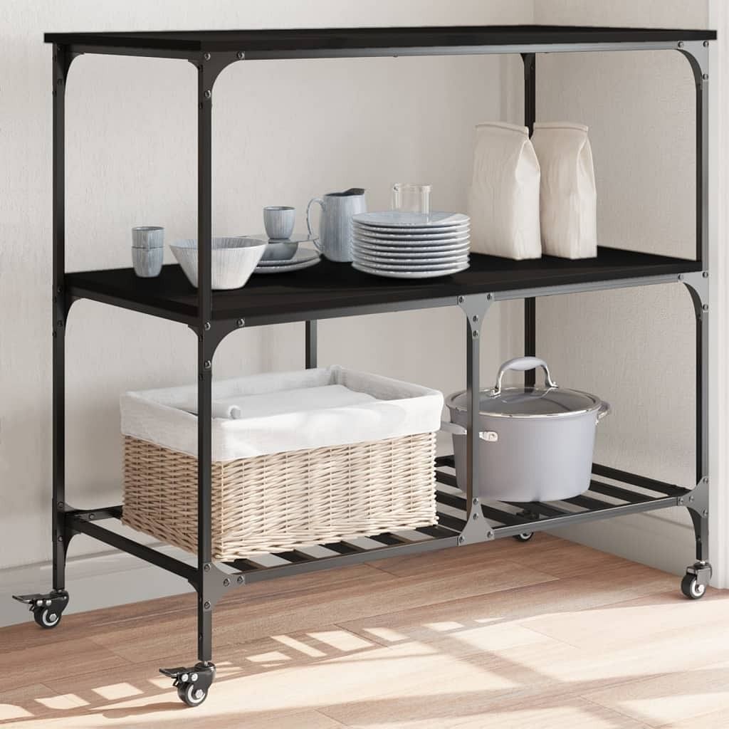 Kitchen trolley black 39.4"x19.7"x37.4" engineered wood