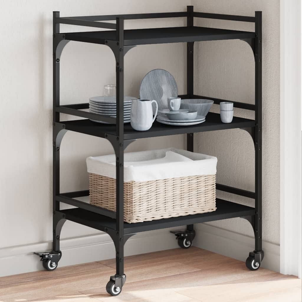 Kitchen trolley black 19.7"x13.8"x29.7" engineered wood
