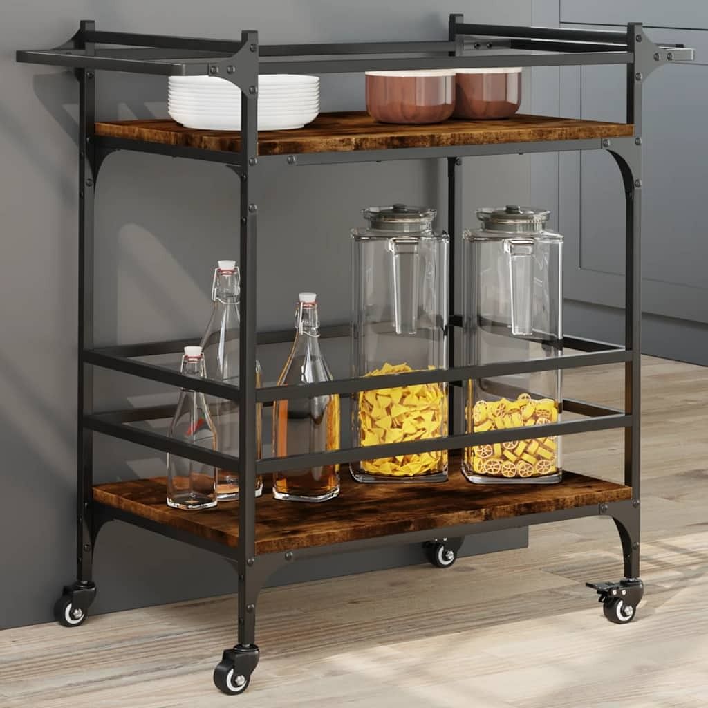 Kitchen trolley smoked oak 32.3"x15.7"x30.9" engineered wood