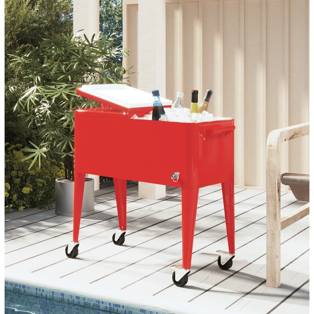 Cooler cart with wheels red 36.2"x16.9"x35"