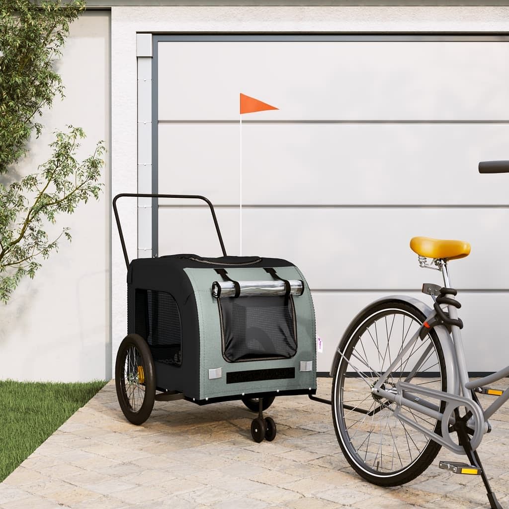 Pet bike trailer black and grey oxford fabric, iron, pvc medium