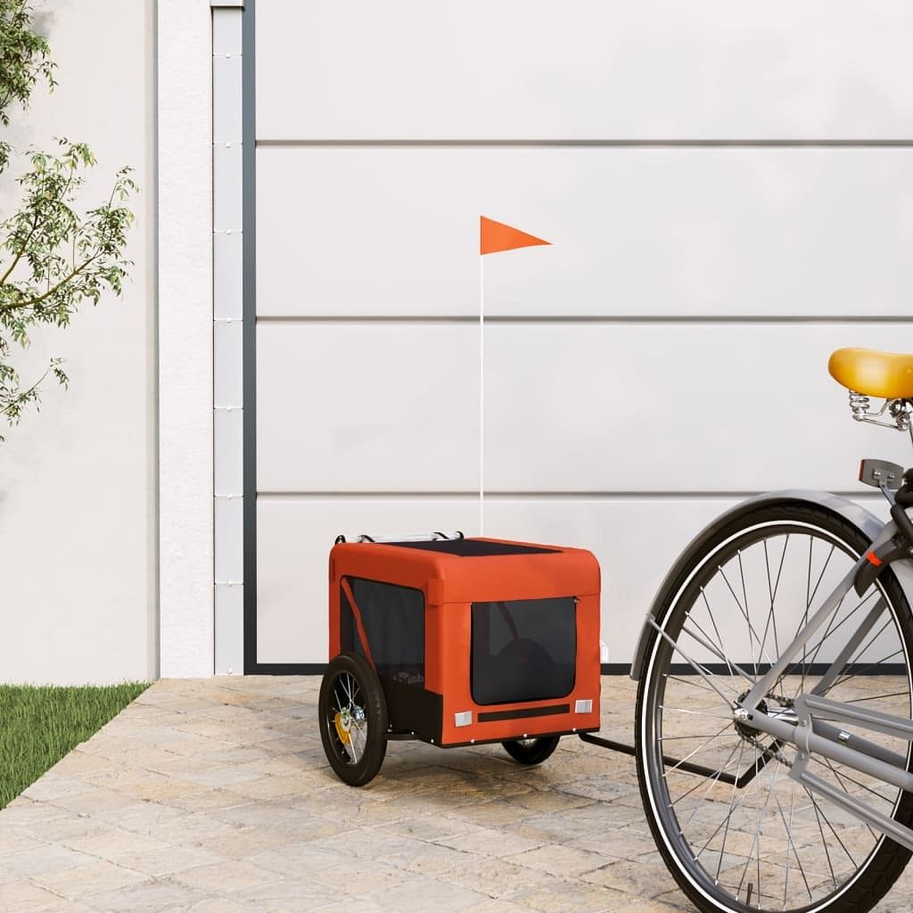 Pet bike trailer orange and black oxford fabric, iron, pvc small