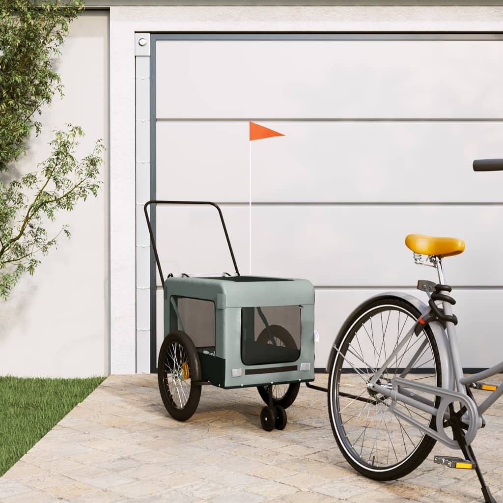 Pet bike trailer grey and black oxford fabric, iron, pvc medium