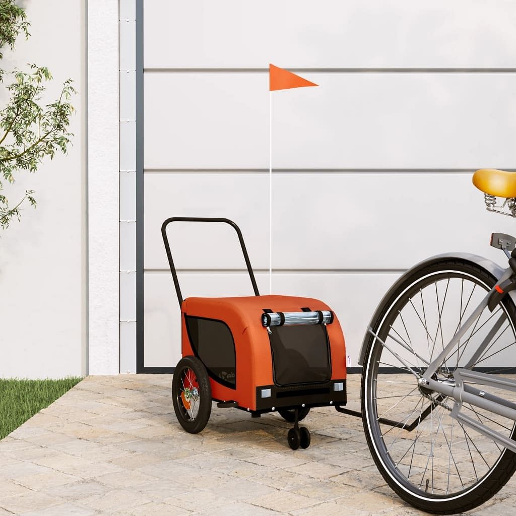 Pet bike trailer orange and black oxford fabric, iron, pvc small