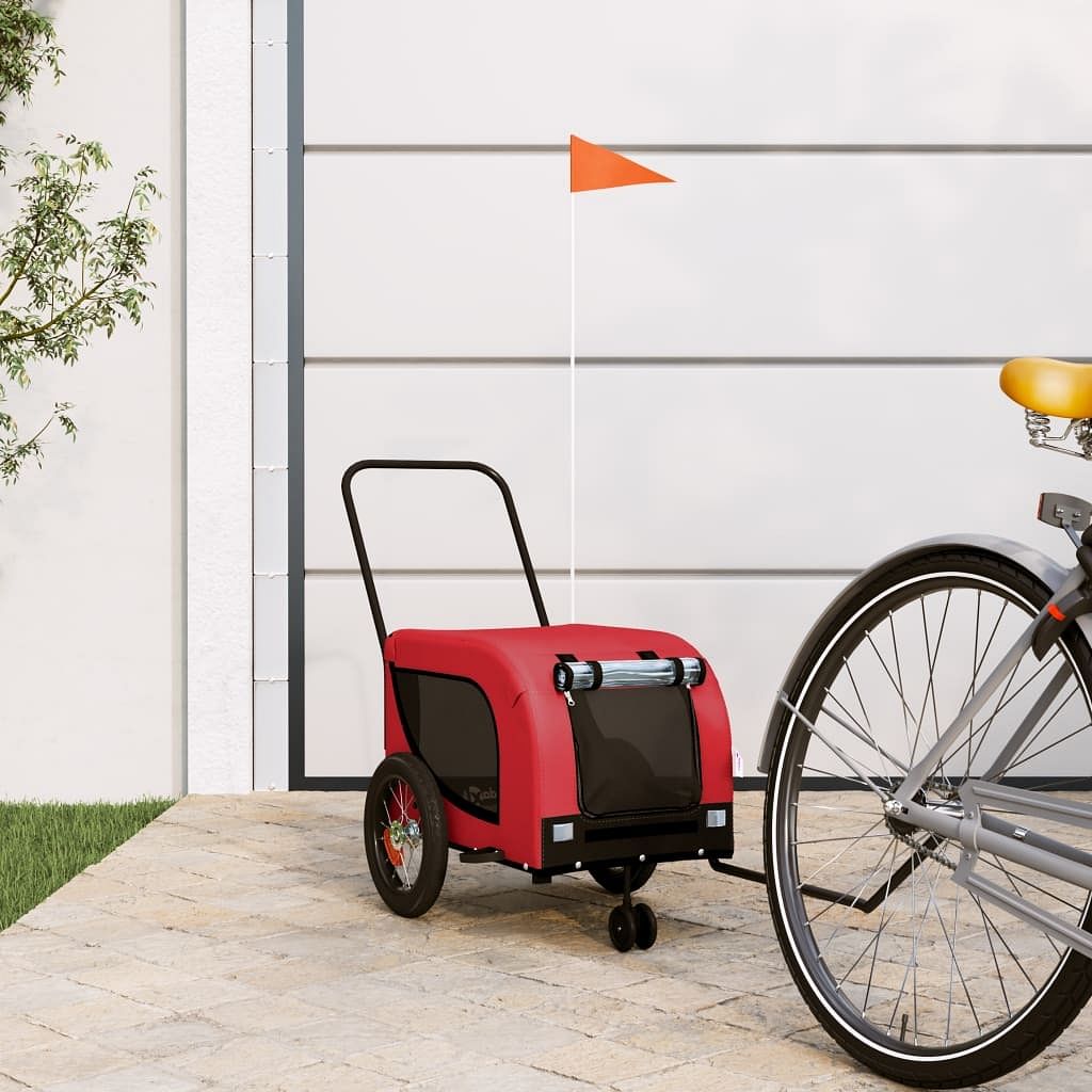 Pet bike trailer red and black oxford fabric, iron, pvc durable