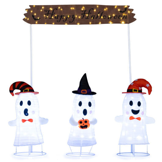 4 pieces halloween decoration pop up ghosts with gate and led lights