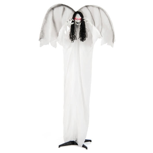 6.6 feet halloween animatronic standing angel with sound-activated light-up eyes and flapping wings
