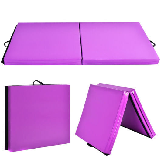6 x 2 feet folding gymnastic mat with carrying handles for yoga-purple