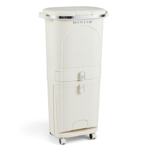 11 gallon 3-layer kitchen trash can with lid and 2 removable buckets-beige