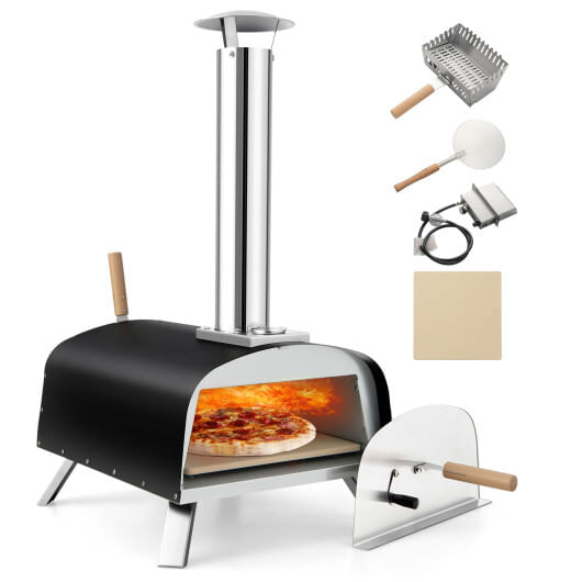Portable multi-fuel pizza oven with pizza stone and pizza peel