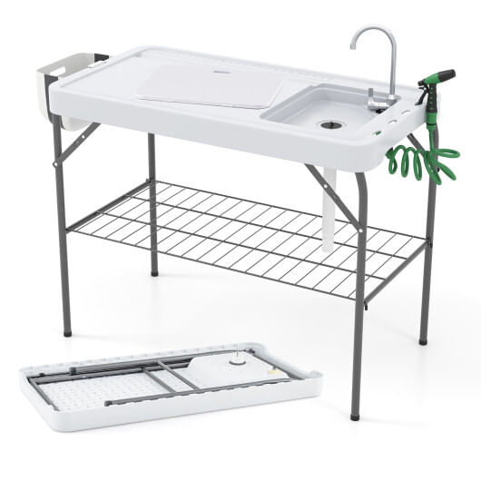 2 in 1 folding fish cleaning table with sink and faucet for patio bbq