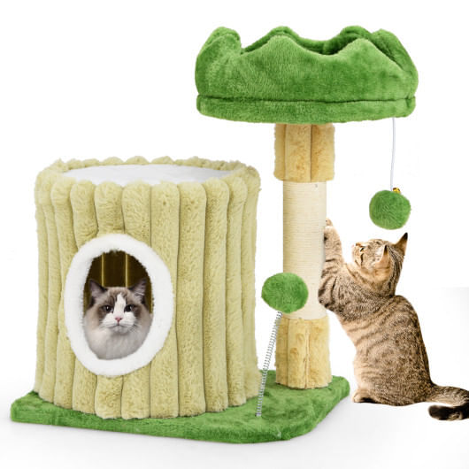 Cute cat tree with sisal scratching posts and dangling ball
