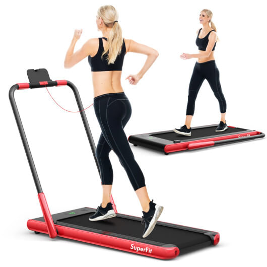 Folding treadmill 2-in-1 with remote control and led display-red
