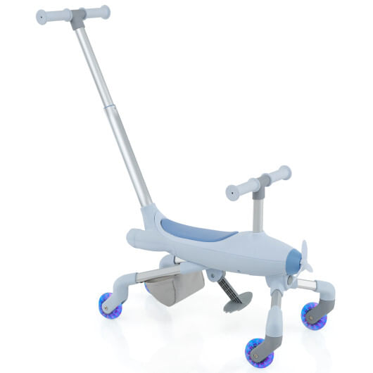 2-in-1 kids ride-on push car with led lighted wheels-navy