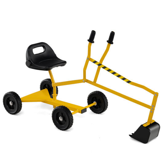 Sand digger for kids sandbox toy digger with 2-handed controls and flexible shovel-yellow