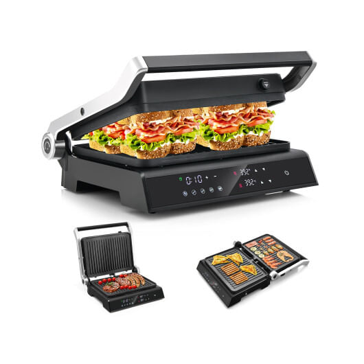 Costway 3 in 1 indoor electric panini press grill with led display-black