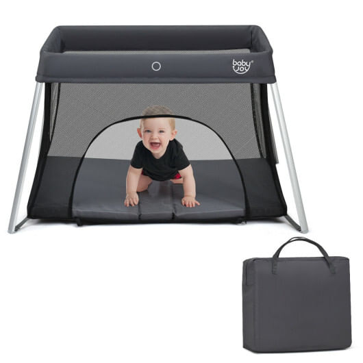 Lightweight foldable baby playpen w/ carry bag-dark gray - color: dark gray
