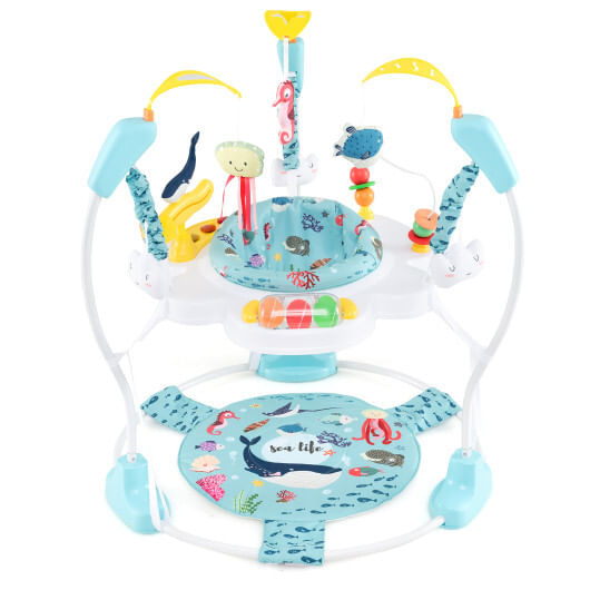 Baby activity center height adjustable baby bouncing saucer with interactive toys-light blue - color: light blue