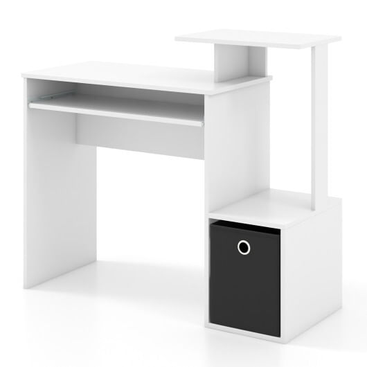Space-saving computer desk with pull-out keyboard tray-white - color: white