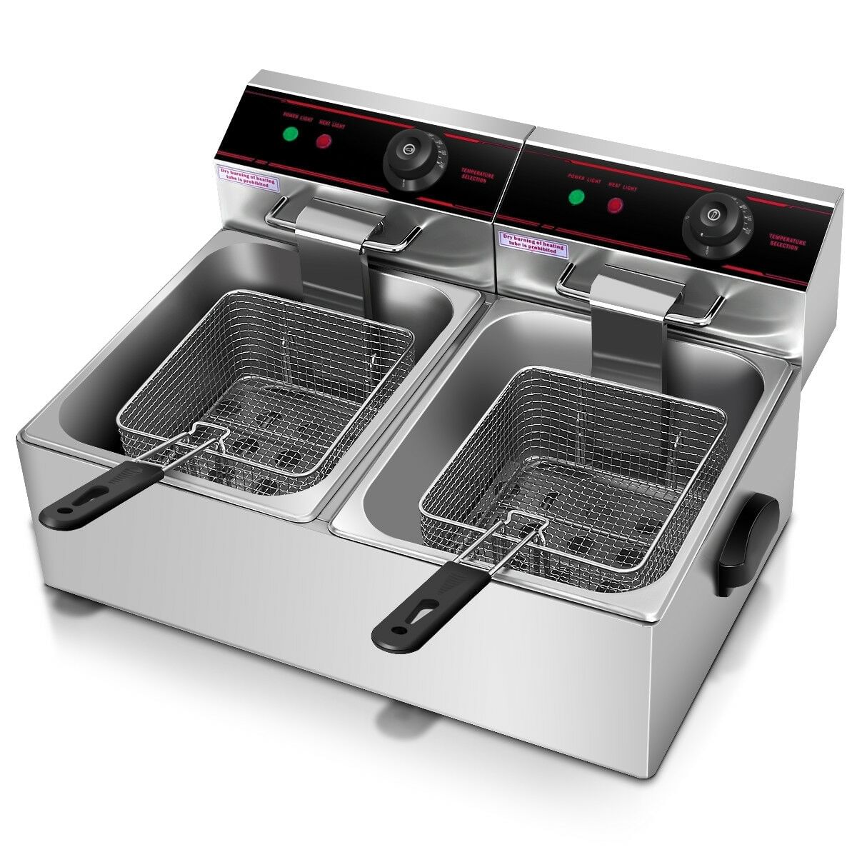 3400w dual tank electric countertop deep fryer - color: silver