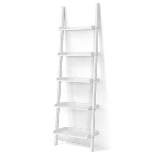 5-tier wall-leaning ladder shelf  display rack for plants and books-white - color: white