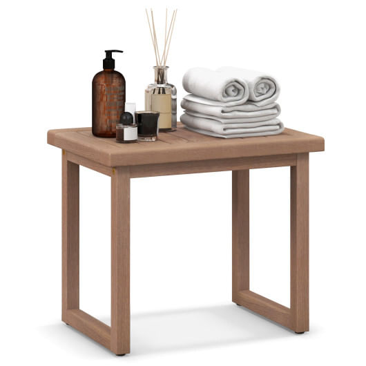 Long natural wood bath spa stool with non-slip foot pads for elderly - color: natural