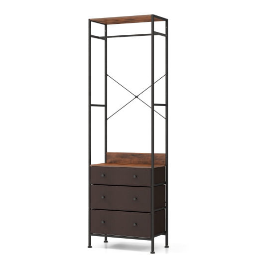 Freestanding closet organizer with 3-position hanging rod and storage shelves-brown - color: brown