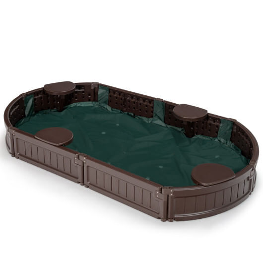 Sandbox with built-in corner seat and bottom liner-brown - color: brown