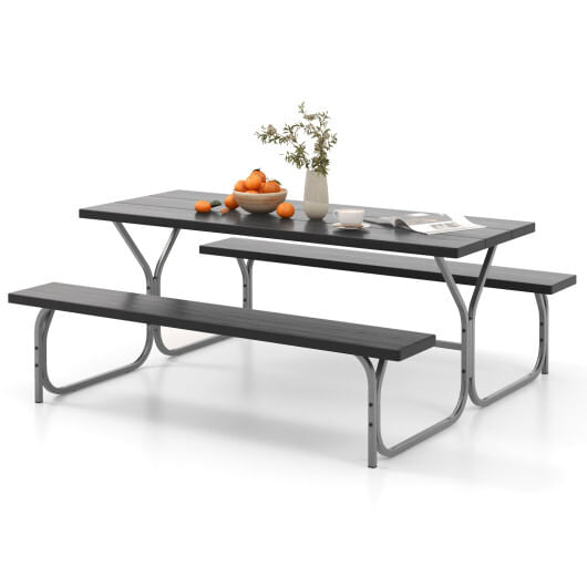 6 feet picnic table bench set with hdpe tabletop for 8 person-black - color: black