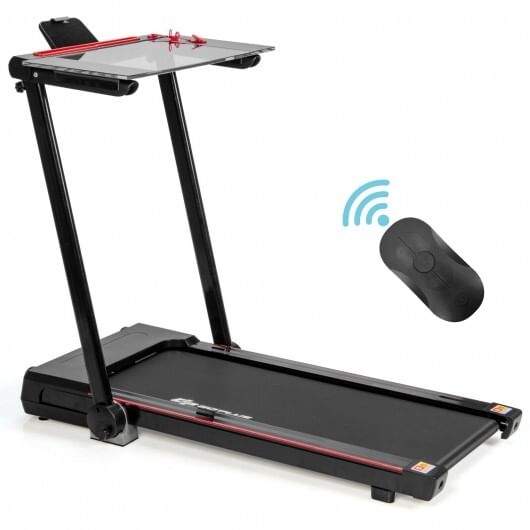 3-in-1 folding treadmill with large desk and lcd display-black - color: black