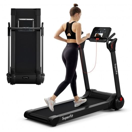 2.25 hp electric motorized folding running treadmill machine with led display-black - color: black