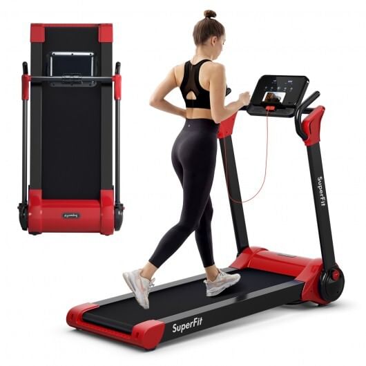 2.25 hp electric motorized folding running treadmill machine with led display-red - color: red