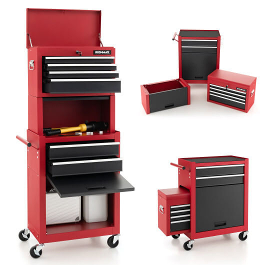 6-drawer tool chest with heightening cabinet-black & red - color: black & red
