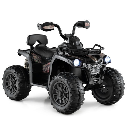 12v kids ride on atv 4 wheeler with mp3 and headlights-solid black - color: solid black