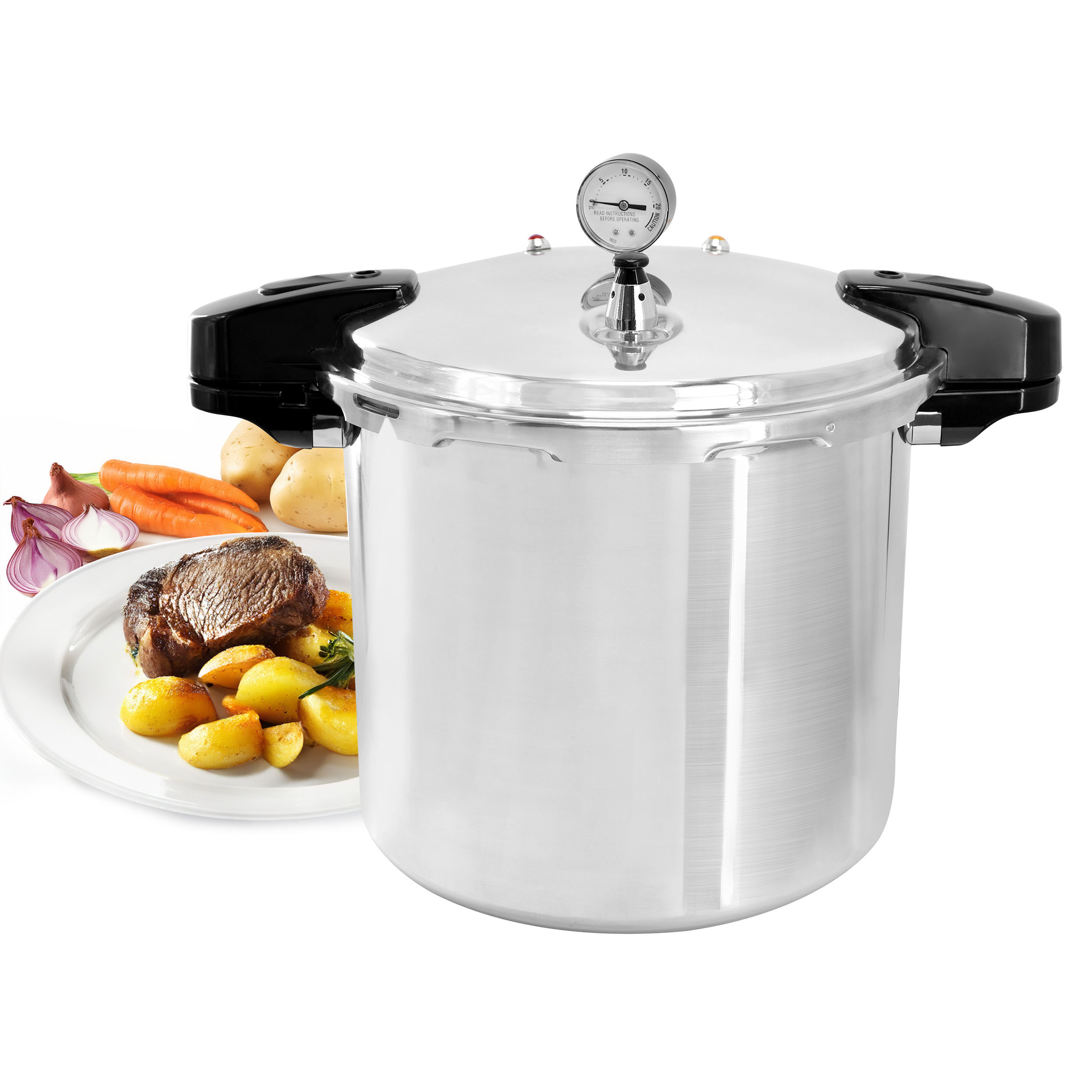 Megachef 24 quart large capacity aluminum stovetop pressure cooker/canner for induction and gas stove-tops