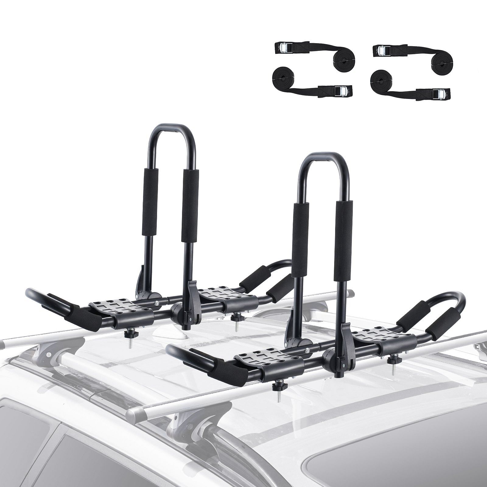 Vevor kayak roof rack 1 pair j-bar, soft roof rack, top mount tie down, carrier for kayak, surf board, canoe, sup, ski board, mount on car, suv, truck, 2 kayaks