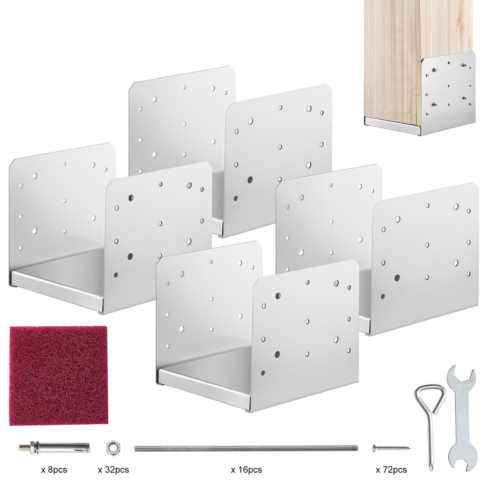 Vevor 8"x 8" post base, 4pcs stainless steel adjustable post anchor bracket(internal 7.8 x 7.3"), adjustable post base for pavilion deck porch handrail railing support decorative anchor plate